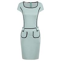 Women\'s Work / Casual / Day Patchwork Sheath Dress , Round Neck Knee-length Polyester