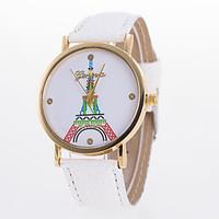 Women\'s Fashion Watch Quartz Leather Band Eiffel Tower Black White Blue Red Brown Pink Purple Rose