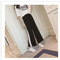 womens mid rise micro elastic chinos pants simple wide leg solid strip ...