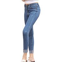 Women\'s Mid Rise All Match Fashion Slim Hin Thin Stretchy Jeans PantsSimple Street chic Skinny Solid