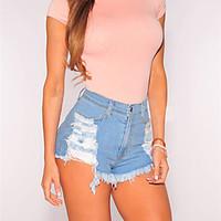 Women\'s High Rise Micro-elastic Hole Fashion All Match Shorts PantsSexy Street chic Skinny Ripped Solid