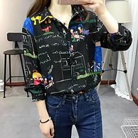 Women\'s Going out Casual/Daily Sexy Simple Street chic Spring Fall Shirt, Print Shirt Collar Long Sleeve Cotton Medium