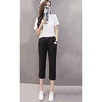 womens mid rise micro elastic chinos pants simple slim harem solid