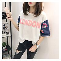 womens casual simple t shirt letter number round neck short sleeve cot ...