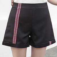 womens high rise micro elastic shorts pants simple wide leg solid stri ...