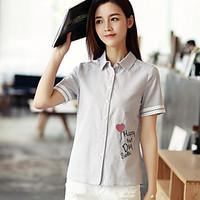 womens casualdaily simple shirt striped shirt collar short sleeve cott ...