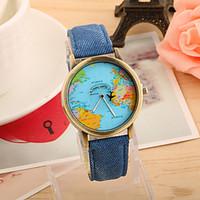 Women\'s Fashion Watch Quartz Strap Watch PU Band Vintage World Map Black White Blue Red Green Yellow