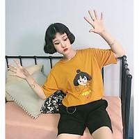 womens casualdaily cute t shirt print round neck short sleeve cotton