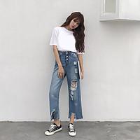 womens high rise inelastic jeans pants simple straight solid