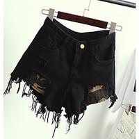 womens mid rise inelastic jeans shorts pants street chic loose solid