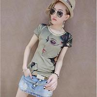 womens casual simple t shirt print round neck short sleeve polyester