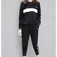 womens sports casual spring hoodie pant suits lines waves round neck l ...