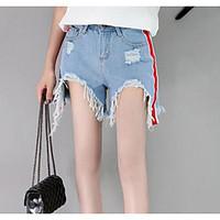 womens mid rise micro elastic jeans shorts pants simple wide leg solid