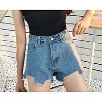 Women\'s High Rise Micro-elastic Jeans Shorts Pants, Simple Wide Leg Color Block