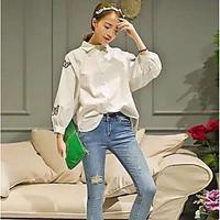 womens casualdaily simple shirt solid round neck long sleeve polyester