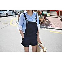 womens mid rise micro elastic overalls pants simple relaxed solid