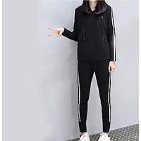 Women\'s Sport Casual Spring Hoodie Pant Suits, Striped Hooded Long Sleeve