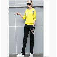 womens sports casual spring hoodie pant suits embroidery round neck lo ...