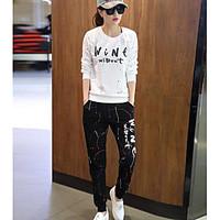 womens daily sports simple spring t shirt pant suits print round neck  ...