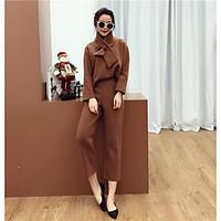 womens daily simple spring sweater pant suits solid stand long sleeve  ...