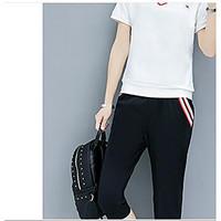 womens sports active summer t shirt pant suits solid v neck short slee ...