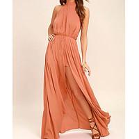 womens going out party sexy swing dress solid halter maxi long sleeve  ...