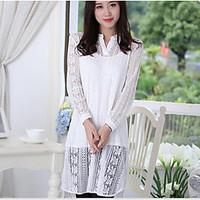 Women\'s Casual/Daily Lace Dress, Solid Round Neck Above Knee Short Sleeve Silk Summer Mid Rise Micro-elastic Thin