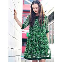 Women\'s Daily Skater Dress, Print Round Neck Above Knee ½ Length Sleeve Polyester Summer High Rise Inelastic Thin