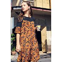 Women\'s Daily Tunic Dress, Print Round Neck Above Knee ½ Length Sleeve Polyester Summer Mid Rise Inelastic Thin