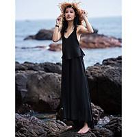 womens casual loose dress solid strap maxi sleeveless polyester summer ...