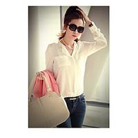 womens casualdaily work sexy simple blouse solid v neck long sleeve li ...