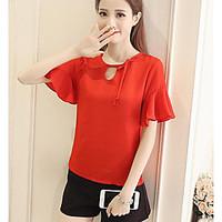 womens casualdaily simple blouse solid round neck short sleeve acrylic ...