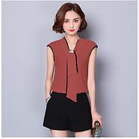 womens casual simple blouse solid v neck sleeveless polyester