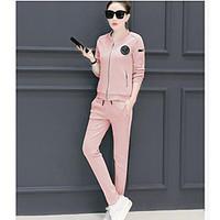 Women\'s Sports Simple Spring Fall Hoodie Pant Suits, Solid Round Neck Long Sleeve