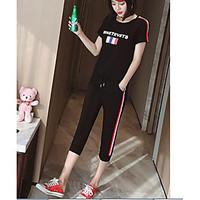 womens casualdaily active summer t shirt pant suits striped round neck ...