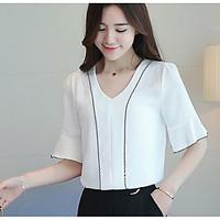 womens casual simple blouse solid v neck short sleeve cotton