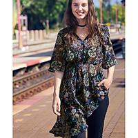 Women\'s Daily Simple Blouse, Floral V Neck ½ Length Sleeve Polyester