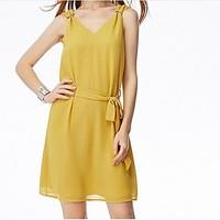 Women\'s Casual/Daily Simple Loose Dress, Solid Strap Knee-length Sleeveless Cotton Summer Mid Rise Micro-elastic Thin
