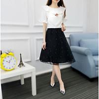 womens casualdaily street chic spring shirt skirt suits solid round ne ...