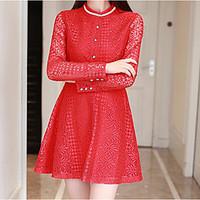Women\'s Going out A Line Dress, Solid Round Neck Above Knee Short Sleeve Rayon Spring Mid Rise Micro-elastic Medium