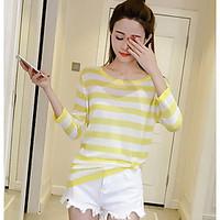 womens going out regular pullover striped round neck sleeve cotton sum ...