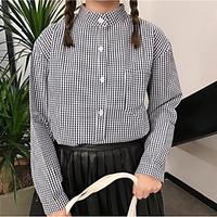 womens going out cute shirt check shirt collar long sleeve cotton