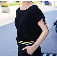 Women\'s Daily Regular Pullover, Solid Round Neck Short Sleeve Knitwear Summer Thin Micro-elastic