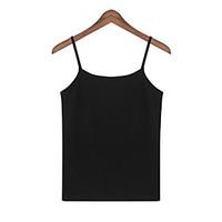 Women\'s Daily Simple Tank Top, Solid Strap Sleeveless Cotton