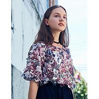 womens daily simple blouse floral round neck length sleeve polyester