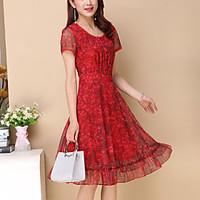 womens plus size casualdaily simple a line dress print round neck knee ...