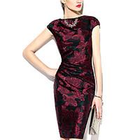 womens casualdaily simple bodycon sheath dress floral round neck above ...