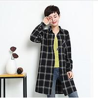 womens daily casual vintage spring summer shirt plaidcheck shirt colla ...