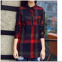 womens daily simple spring summer shirt plaidcheck shirt collar long s ...