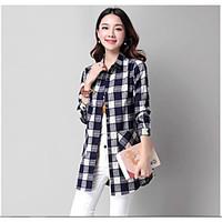 womens daily casual simple summer shirt plaidcheck shirt collar long s ...